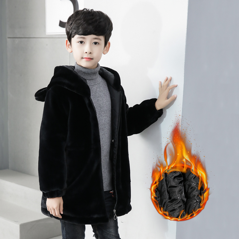 男童水貂毛皮外套冬季儿童貂皮大衣中大童装加厚棉衣宝宝外出
