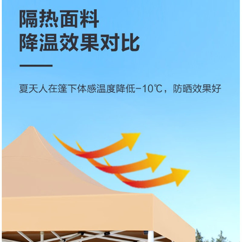 周鼎雨棚户外遮阳棚四脚帐篷加厚自动架2.5*2.5 红色蓝色卡其色酒红色可选