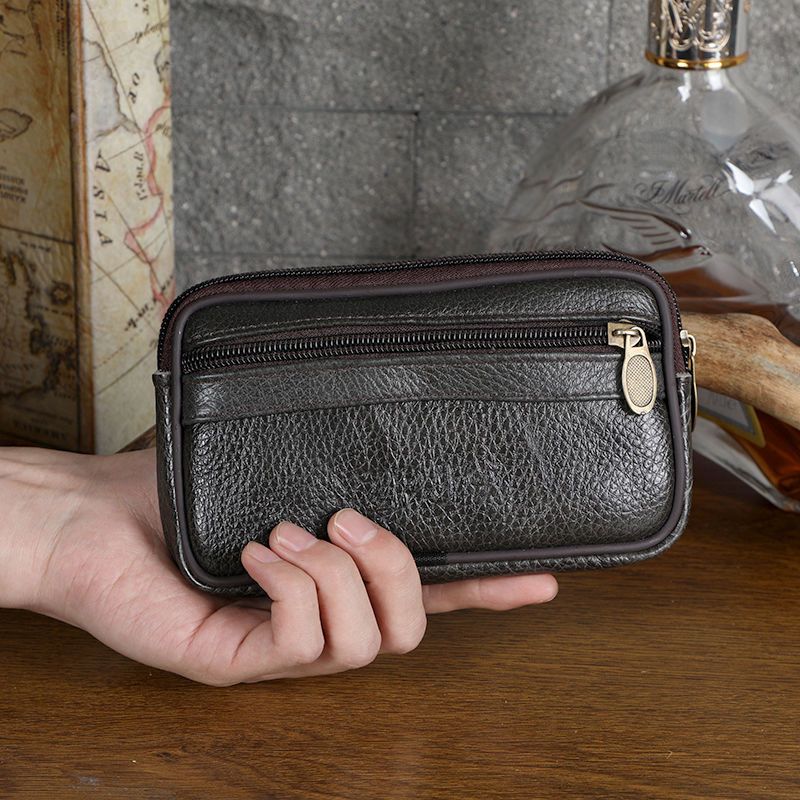 真皮手机腰包男士穿皮带横款多功能75寸65牛皮手机袋别腰手机包单层款