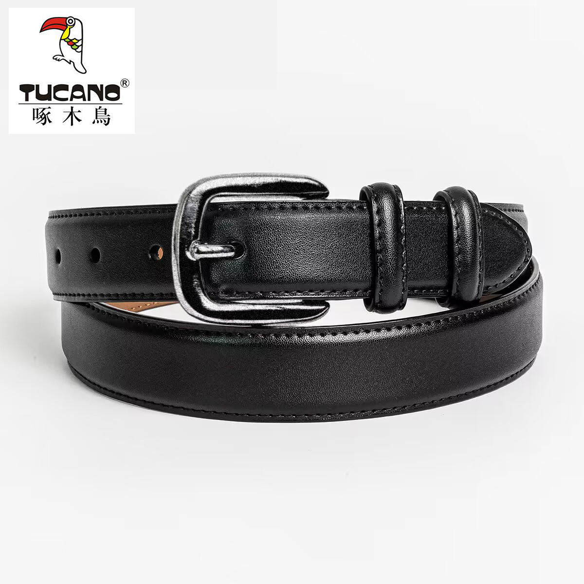 啄木鸟男士皮带窄韩版青年休闲牛皮针扣腰带小皮带真皮裤带潮皮针高清大图
