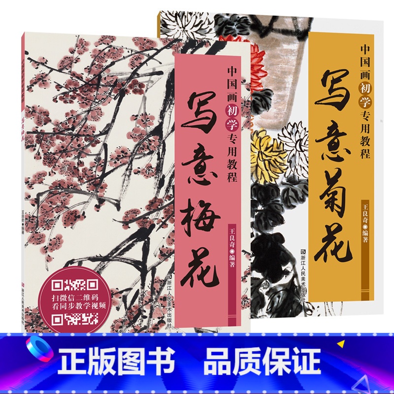 【正版】中国画初学教程全2册写意菊花/梅花 花卉画临摹技法技巧视频解析初学者花卉绘画基础教程国画学生成人培训班国画入门