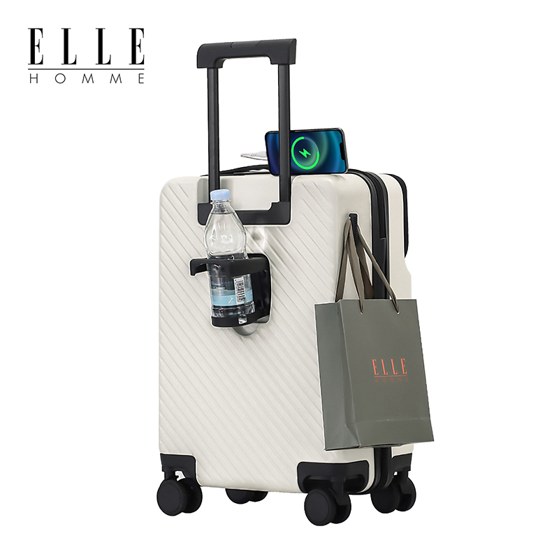 ELLE HOMME EH23082422 前开盖带USB充电接口拉杆箱 24寸象牙白