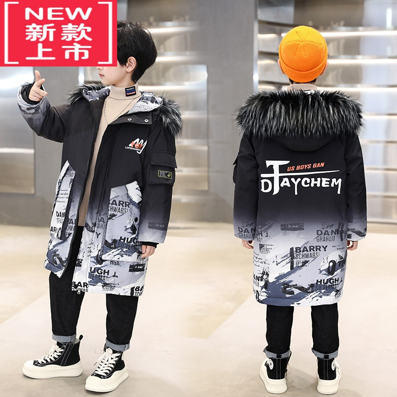 可莉允冬装男童棉衣外套2022新款中大童痞帅加厚保暖儿童冬季长款棉服潮