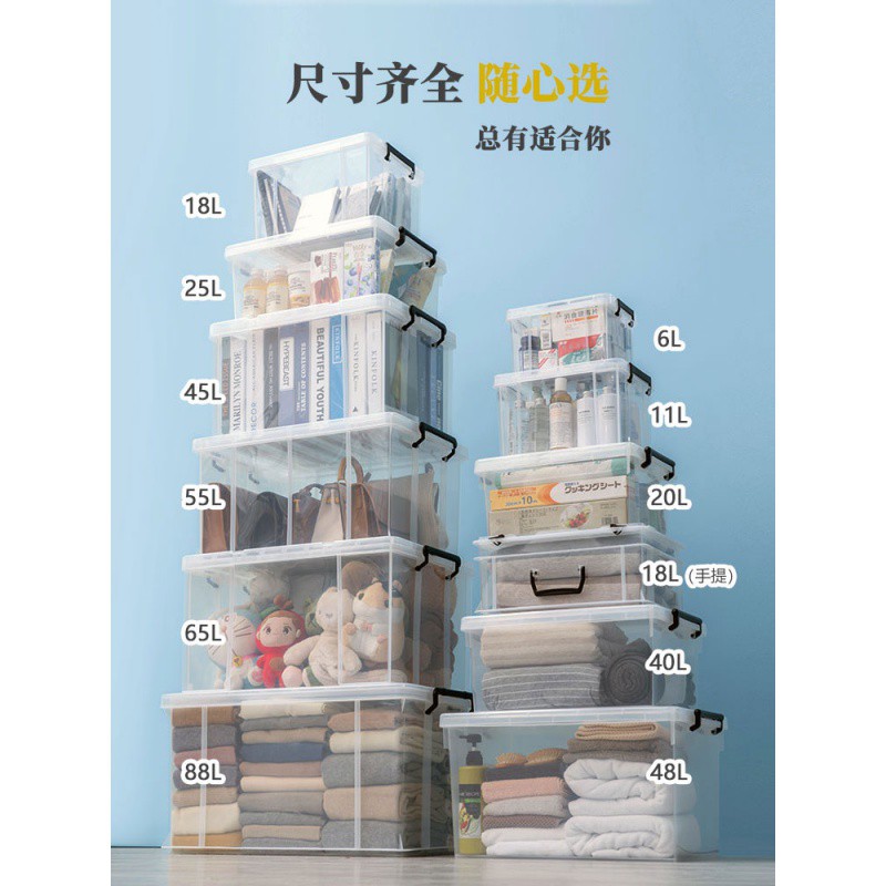 Jeko透明收纳箱塑料储物箱玩具装书箱子直角收纳盒大号衣服整理箱 三维工匠高清大图