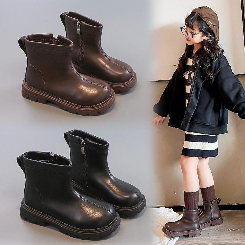 儿童皮靴秋冬男童皮靴新款男孩加厚短靴小童宝宝单童靴马丁靴