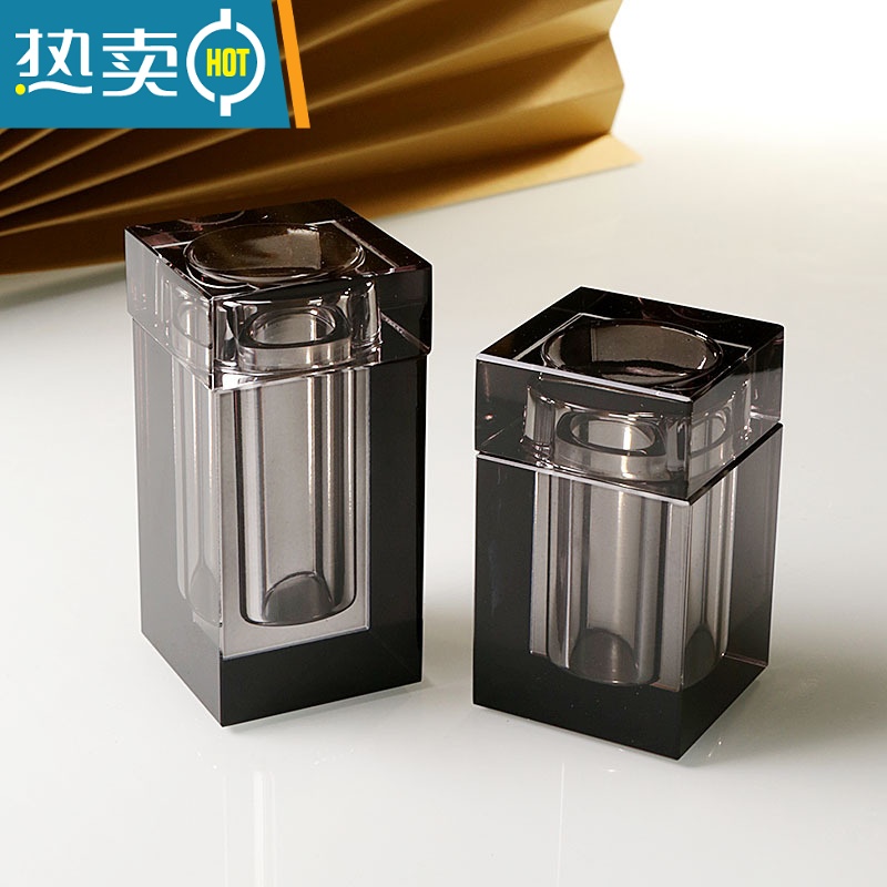 敬平现代欧式创意玻璃灰色棉签盒套装家用客厅纸巾盒茶几套装 棉签筒丨金色牙签高清大图