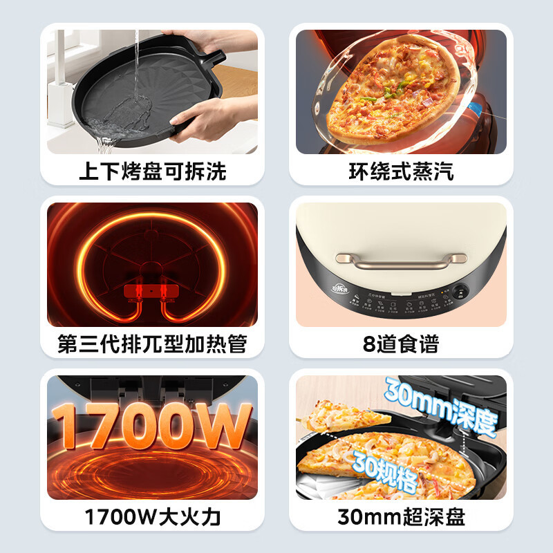 美的(Midea)电饼铛家庭用双面加热上下盘可拆洗煎饼铛煎烤机烙饼锅早餐机加深烤盘大火力大尺寸电饼档JKC3078