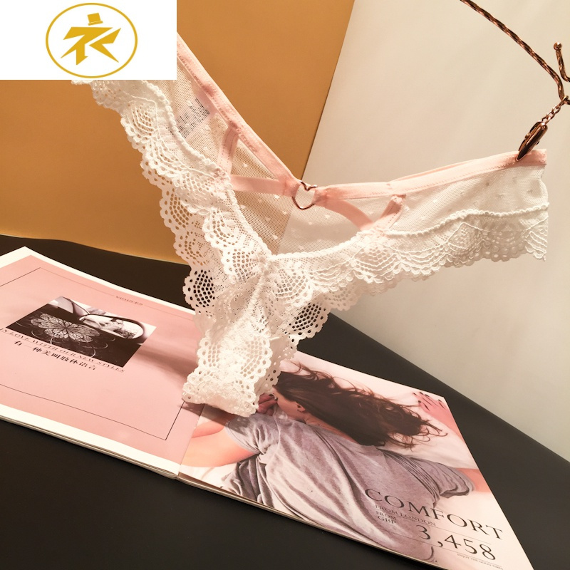 ideamini欧美少女蕾丝后交叉心形金属装饰迷人诱惑内裤女性感丁字裤女