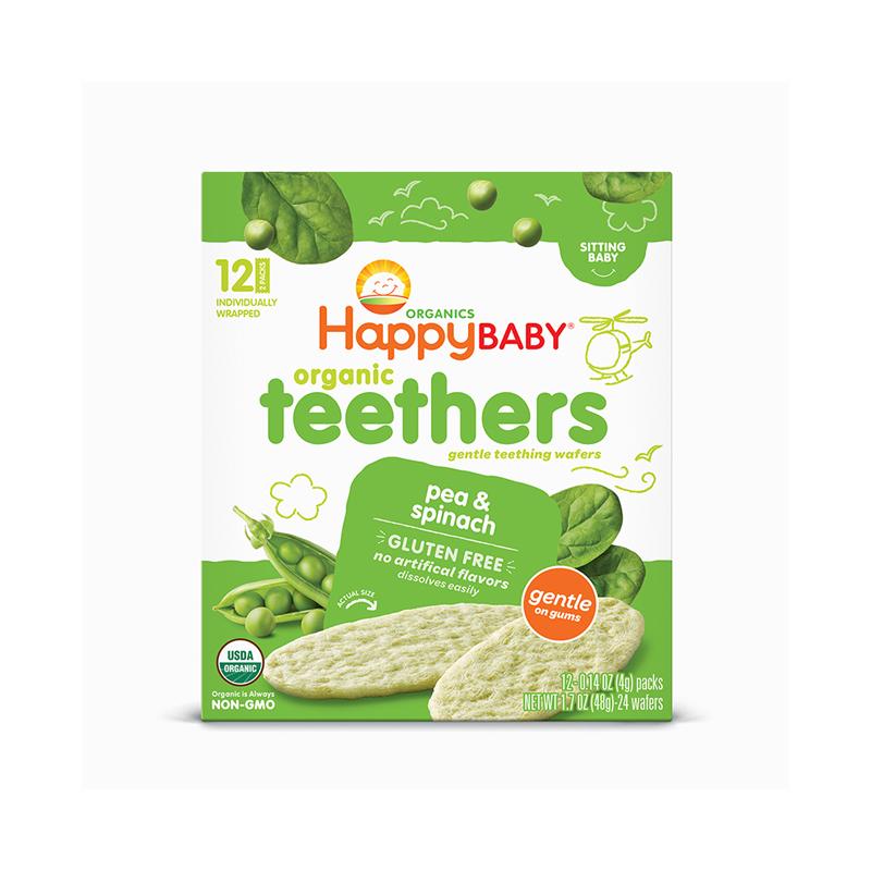 禧贝(Happy Baby)有机豌豆菠菜磨牙饼干 宝宝磨牙棒 48g/盒装 原装进口 6个月以上