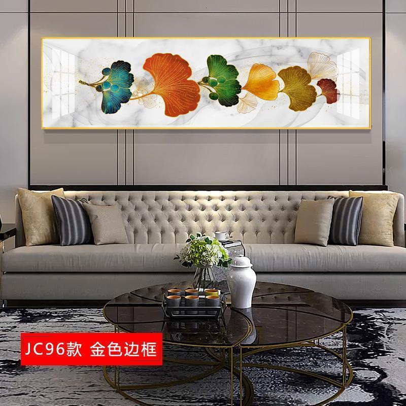 发财鹿客厅叠加装饰画现代简约沙发背景墙组合挂画轻奢单横幅壁画 jc96（金色边框） 90×180cm晶瓷画（晶瓷_750