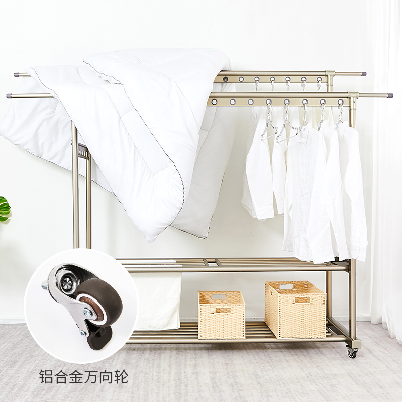 晾衣架落地折叠室内双杆家用凉衣架阳台户外晒衣架卧室移动挂衣架晾衣杆 三维工匠 升级珀金双杆 大