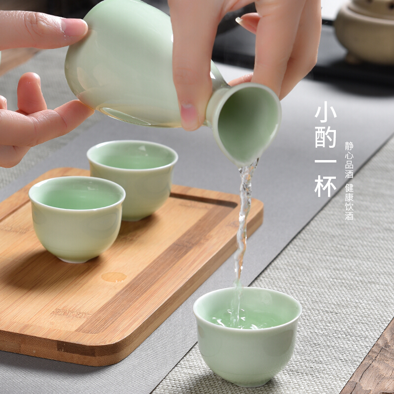陶瓷温酒器烫酒壶暖酒器加热耐高温温酒壶带烛台炉白酒酒杯钵青瓷酒具套装一壶四杯 整套酒具 送10颗小蜡烛