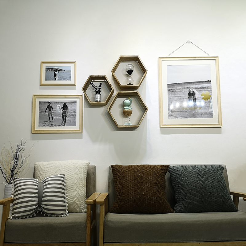 Ciaa壁饰ins北欧麻绳六角置物架客厅ciaa电表箱装饰画轻奢沙发背景墙装饰壁 短款原木框冲洗照片1 8宽 0 9高套装实木框 价格图片品牌报价 苏宁易购会心家装建材专营店