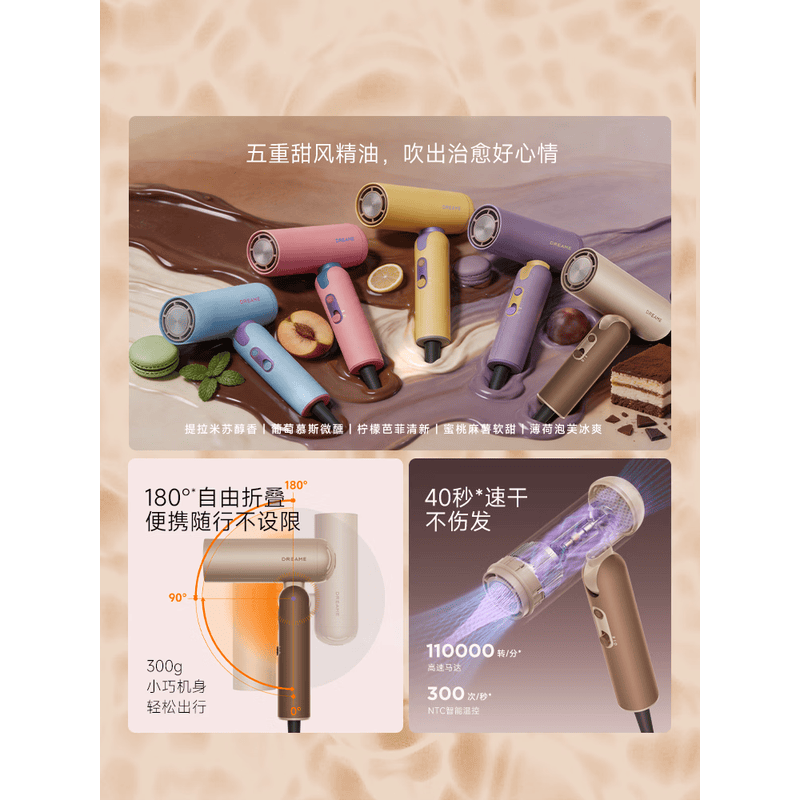 追觅(DREAME) 高速吹风机P10Cake[马卡龙系列]吹风机精华香氛高速电吹风筒折叠便携家用差旅 蓝色薄荷泡芙高清大图