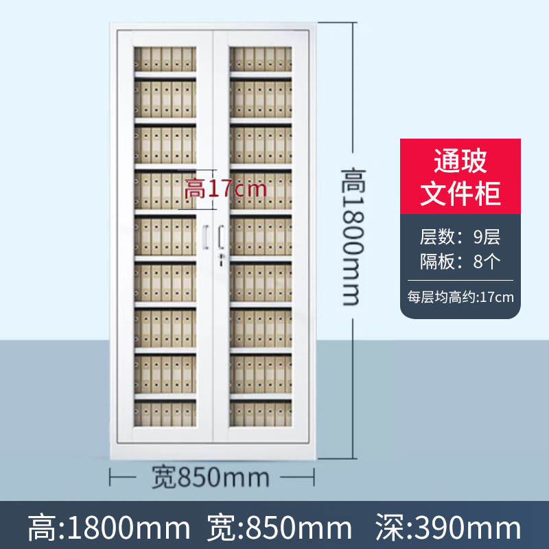 利特莱依凭证柜会计收纳柜财务档案柜资料柜加厚文件柜办公室带锁铁皮柜通玻柜九层