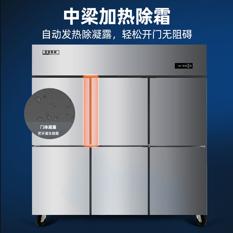 星星六门双温风冷冰箱后厨食堂厨房冰箱六门插盘柜冷藏冷冻厨房不锈钢冰柜智能控温全铜管BCD-1360FAC高清大图