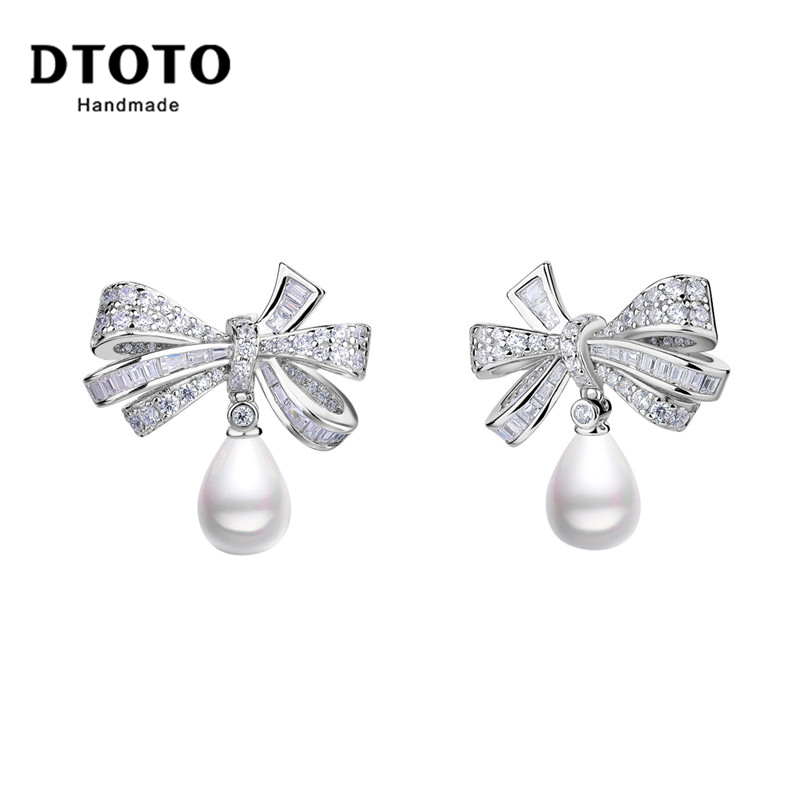 DTOTO S925银饰品蝴蝶结耳钉 大气浪漫爱情耳饰 气质女生耳环