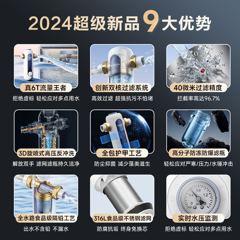AO史密斯佳尼特前置过滤器 CPF-T6 过滤家用净水器前置净水器过滤器全屋净水 反冲洗设计 6吨每小时高清大图