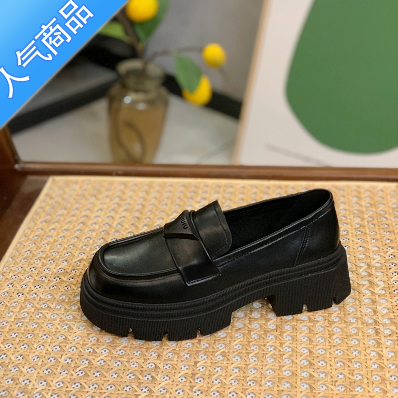 SUNTEK厚底乐福鞋女鞋2023新款春秋季英伦风黑色松糕jk单鞋一脚蹬小皮鞋高清大图