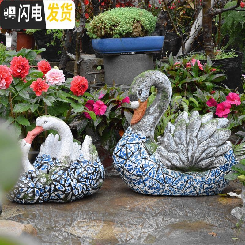 三维工匠天鹅花盆摆件花园装饰大号绿植个性创意动物植物盆栽盆器户外阳台 大天鹅花盆 大花盆容器图片