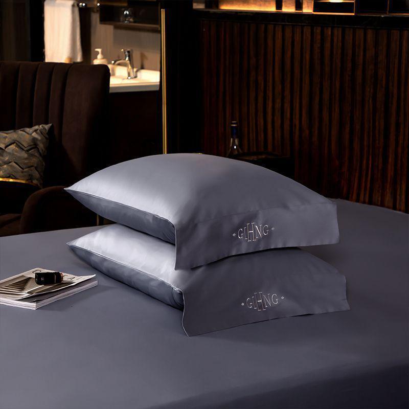 枕套60长绒棉高支数五星酒店纯棉一对成人全棉双人枕头套48*74cm_847 48cmX74cm 吉-炫彩灰