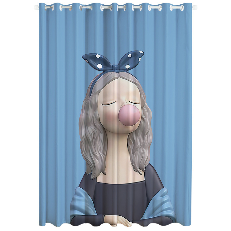 添福运 门帘隔断帘卧室隐私家用分间房间客厅免打孔屏风挡风帘子布帘窗帘遮光窗帘挂钩纯色窗帘打孔窗帘飘窗客厅帘子 Q06女孩 宽3.0米*高度2.7米打孔一片