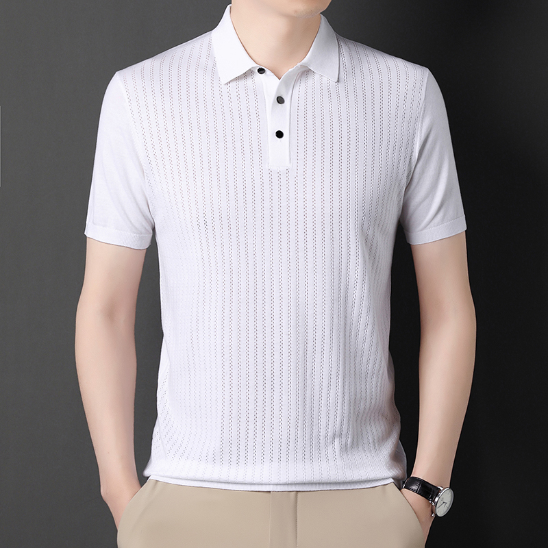 免费试穿 专柜正品夏季男士桑蚕丝针织翻领短袖t恤中年时尚潮流半袖冰丝polo衫潮流T恤体恤衫可定制批发开发票加肥加大码