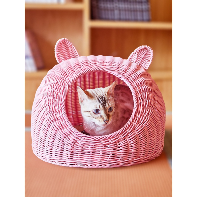 猫窝夏天藤编拆洗网红狗窝猫咪产房别墅房子蒙古包封闭式四季通用高清大图