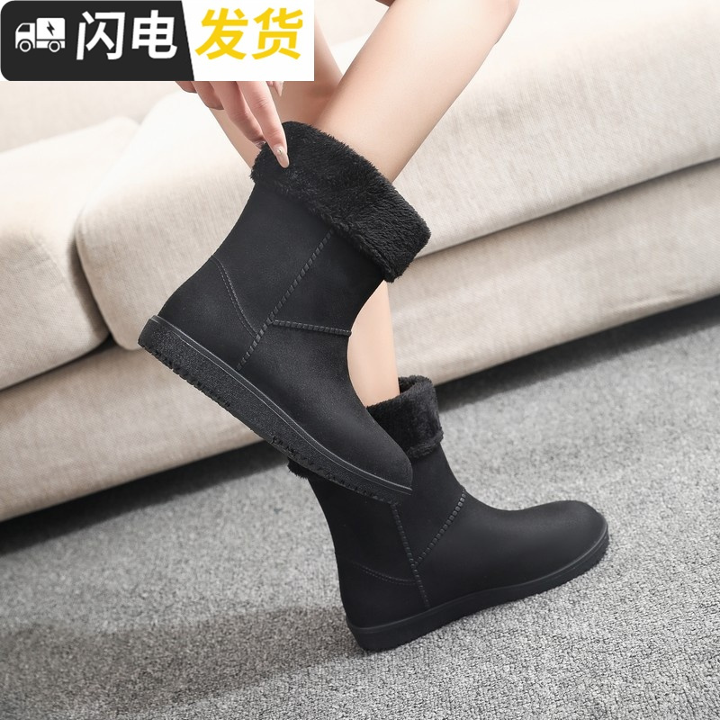 秋冬季防滑雨鞋雨靴女时尚成人棉靴加绒鞋中筒胶鞋韩版靴保暖启如