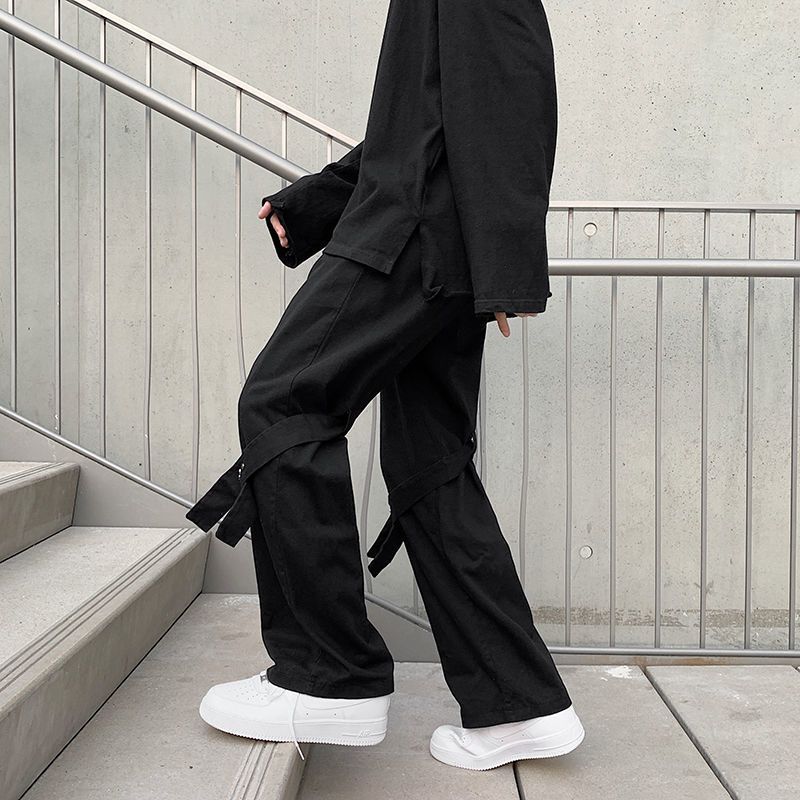 gofb原创高街vibe风裤子个性绑带设计感潮牌直筒长裤潮流西裤男女
