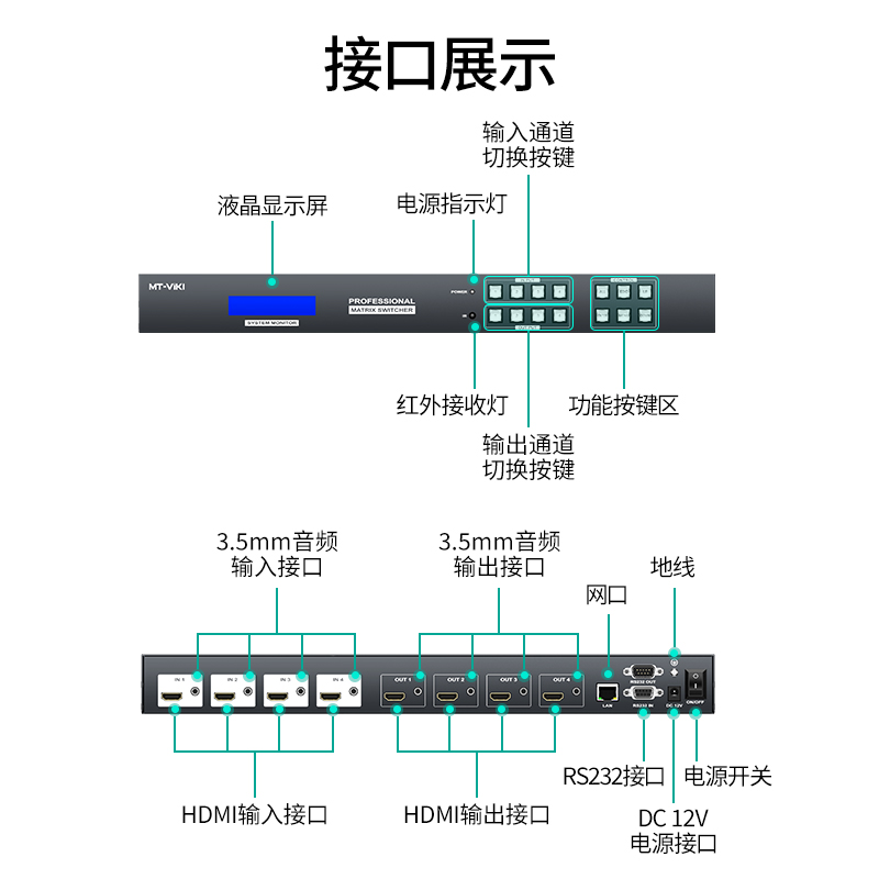 迈拓维矩MT-HD44LH 高清HDMI矩阵4进4出切换器4k无缝切换屏幕拼接器处理器画面分屏分割音视频分离加嵌机架式高清大图