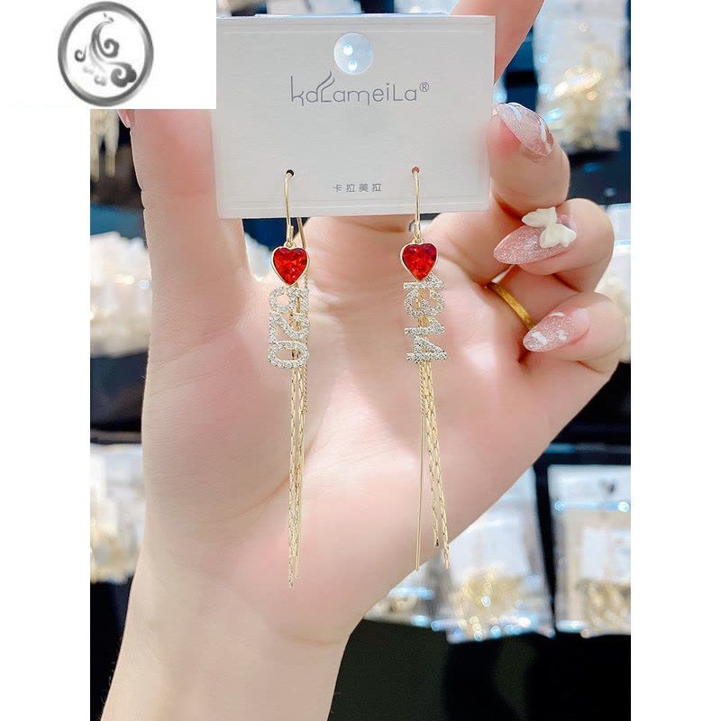 JiMi高级感5201314耳线925银大气耳环2022年新款潮气质网红爱心形耳环图片