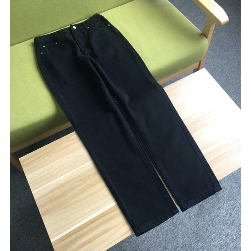 韩版高腰MOM妈咪版百搭直筒裤黑九分仔裤黑