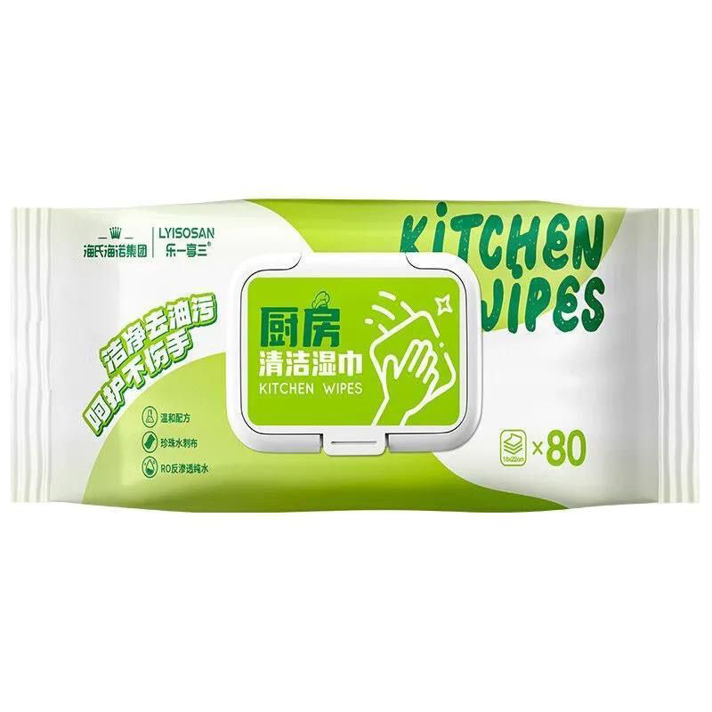 海氏海诺 80抽家用厨房卫生清洁去油污不伤手无纺布清洁湿巾家庭装厨房清洁湿巾高清大图