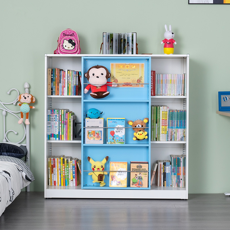 鑫环境 钢制学生书架绘本架家用落地推拉书柜客厅多层可调储物柜展示架玩具收纳架置物架高清大图