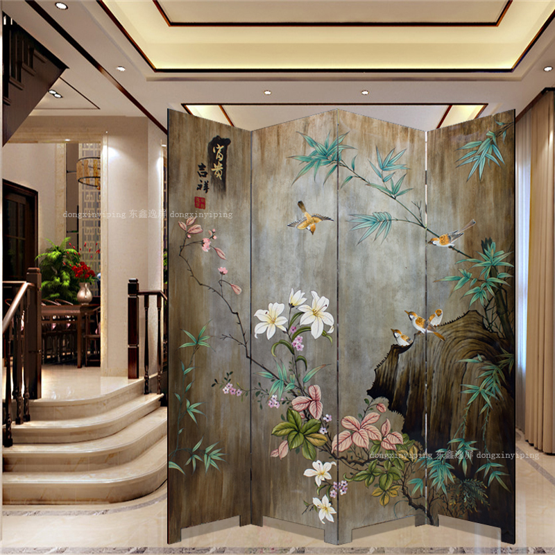 BONJEAN新中式屏风家庭客厅卧室书房隔断现代简约折屏实木装饰背景墙高清大图