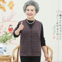 迪鲁奥(DILUAO)中老年女装秋装马甲外套奶奶装开衫针织衫马夹上衣宽松妈妈装V领衣服