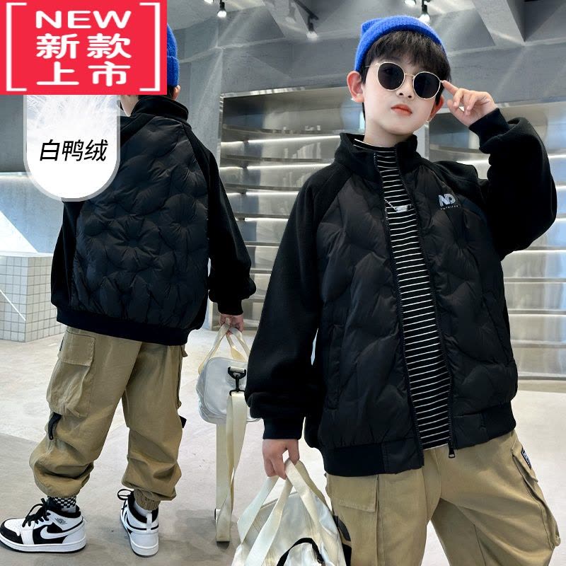 可莉允男童冬装轻薄羽绒服2022新款中大童儿童秋冬季时髦帅气棉服外套潮图片