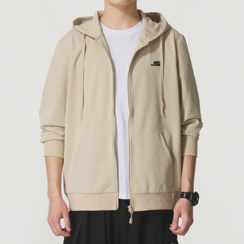 斯凯奇(Skechers)男装女装新款时尚情侣装连帽外套休闲针织夹克运动服P225U132-0280 ZP P225U132-0280/杏色 S