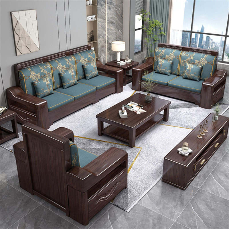 梵宜新中式沙发紫金檀木冬夏两用轻奢高靠背储物客厅组合实木家具沙发