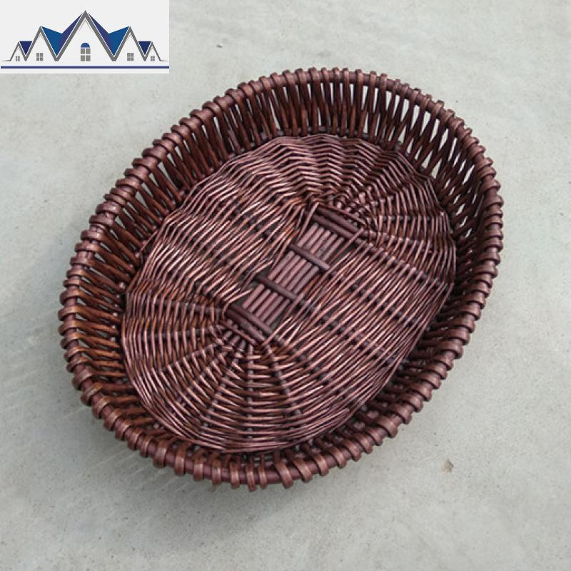 新款田园柳编收纳整理水果筐藤编编织篮椭圆形旦形筐水果筐藤筐 三维工匠收纳篮 咖啡色椭圆45X35X9CM