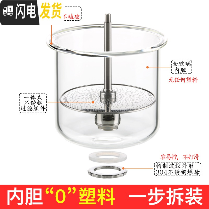 三维工匠台湾飘逸杯全玻璃内胆泡茶壶套装家用办公拆洗过滤冲茶器茶具 长嘴650配2杯送2杯高清大图