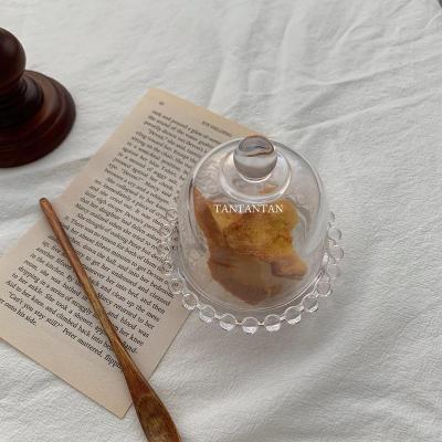 碟子+玻璃罩 TAN!INS风韩国同款珍珠边玻璃罩饰品托盘家居装饰摆件摄影道具