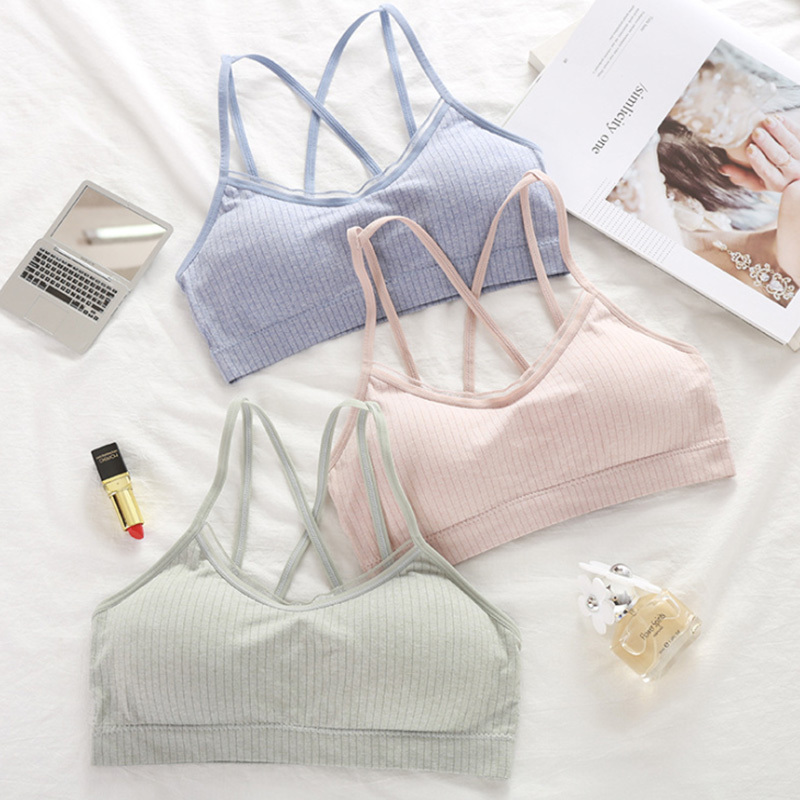 热卖韩版彩棉学生美背交叉裹胸内衣少女吊带性感小蕾丝抹胸文胸女