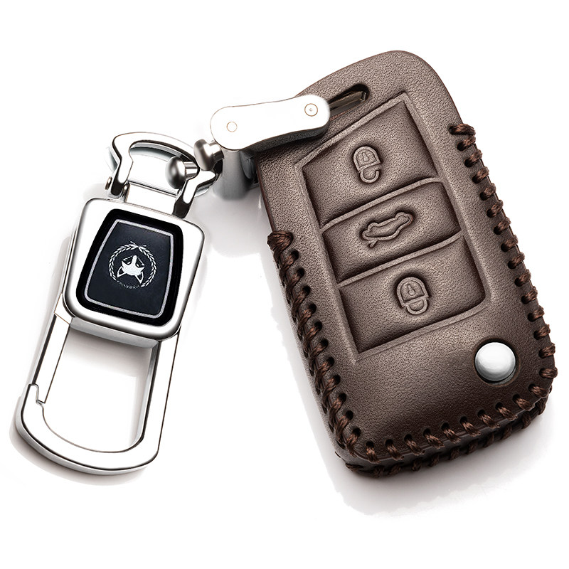 【补贴10%】大众途观L钥匙套2020款途岳探歌途昂凌渡探岳专用汽车真皮钥匙包汽车钥匙包 C款咖啡色+扣（一键启动全包）