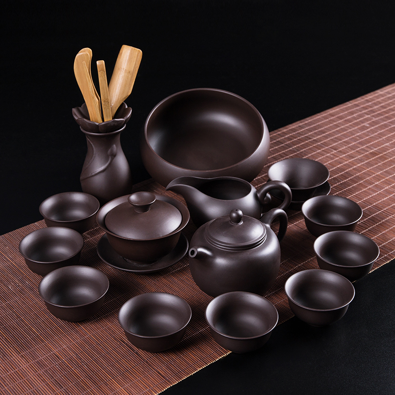 苏宁放心购 紫砂茶壶盖碗泡茶组原矿紫泥功夫茶具套装家用客厅