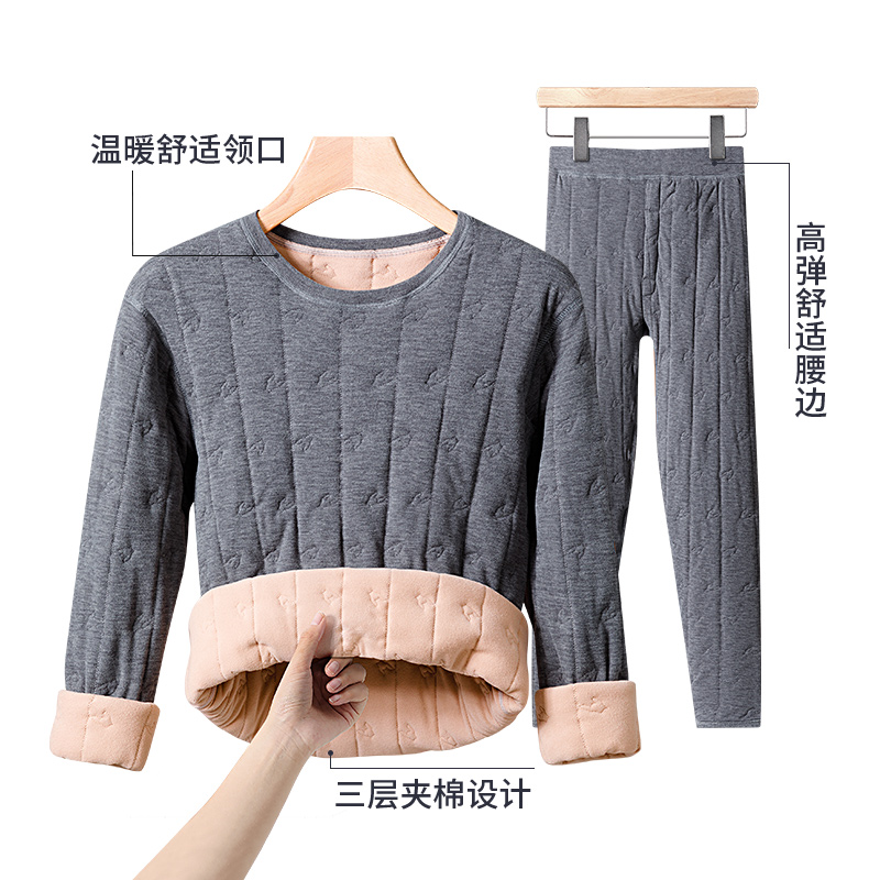 【三层夹棉】冬季保暖内衣套装家居服男加绒加厚套头防寒秋衣秋家高清大图