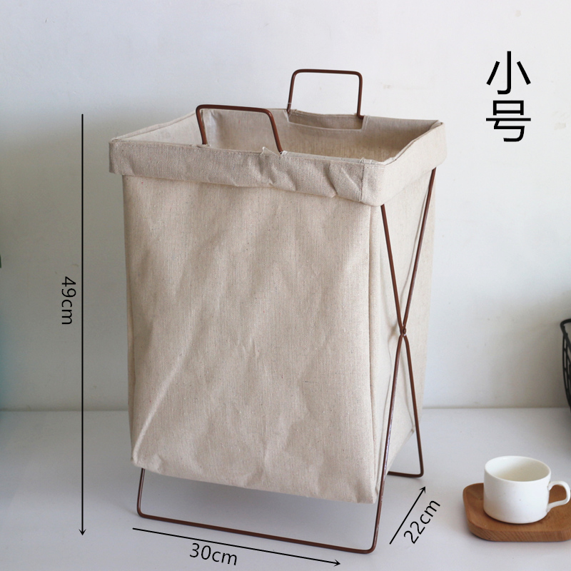 北欧布艺脏衣篮家用铁艺大号折叠脏衣篓储物收纳箱玩具衣服收纳筐 卡其色小号原色30*22*49