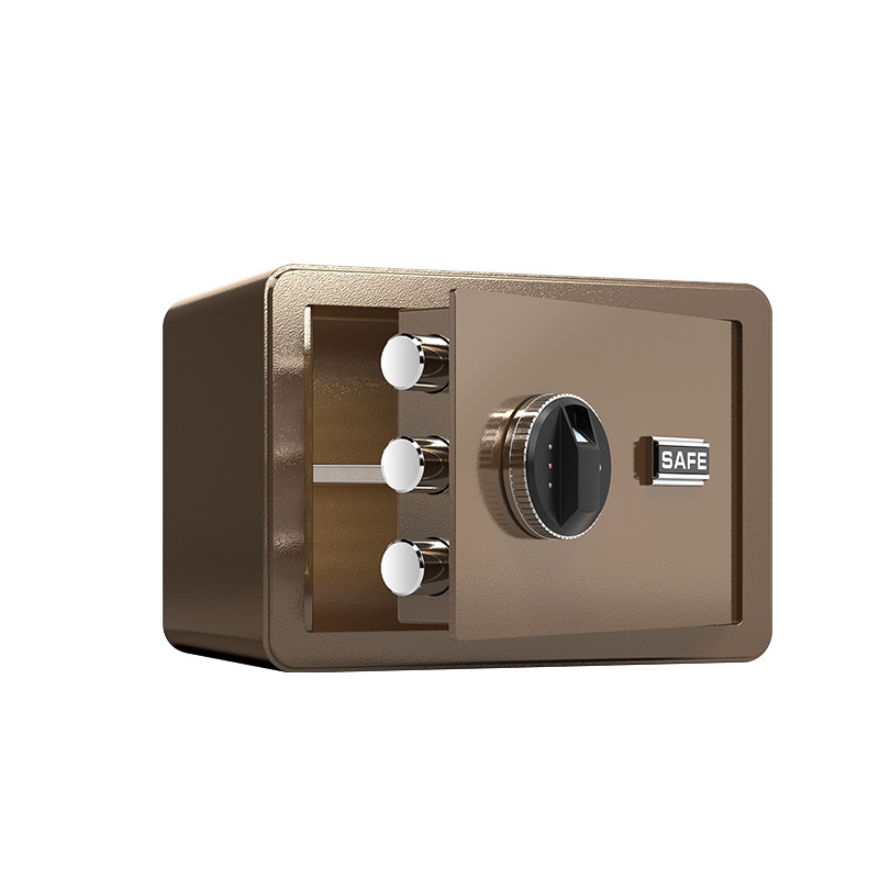 臻远 ZY40618094 小型保险柜密码保险箱全钢防盗保管箱 25cm咖色指纹密码款高清大图