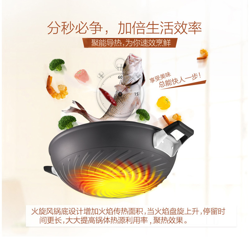 爱仕达锅不粘锅炒锅家用36CM炒菜锅燃气煤气灶专用平底无油烟不沾烹饪锅具金钢旋风聚火节能双耳厨具商用大容量 ZL2536